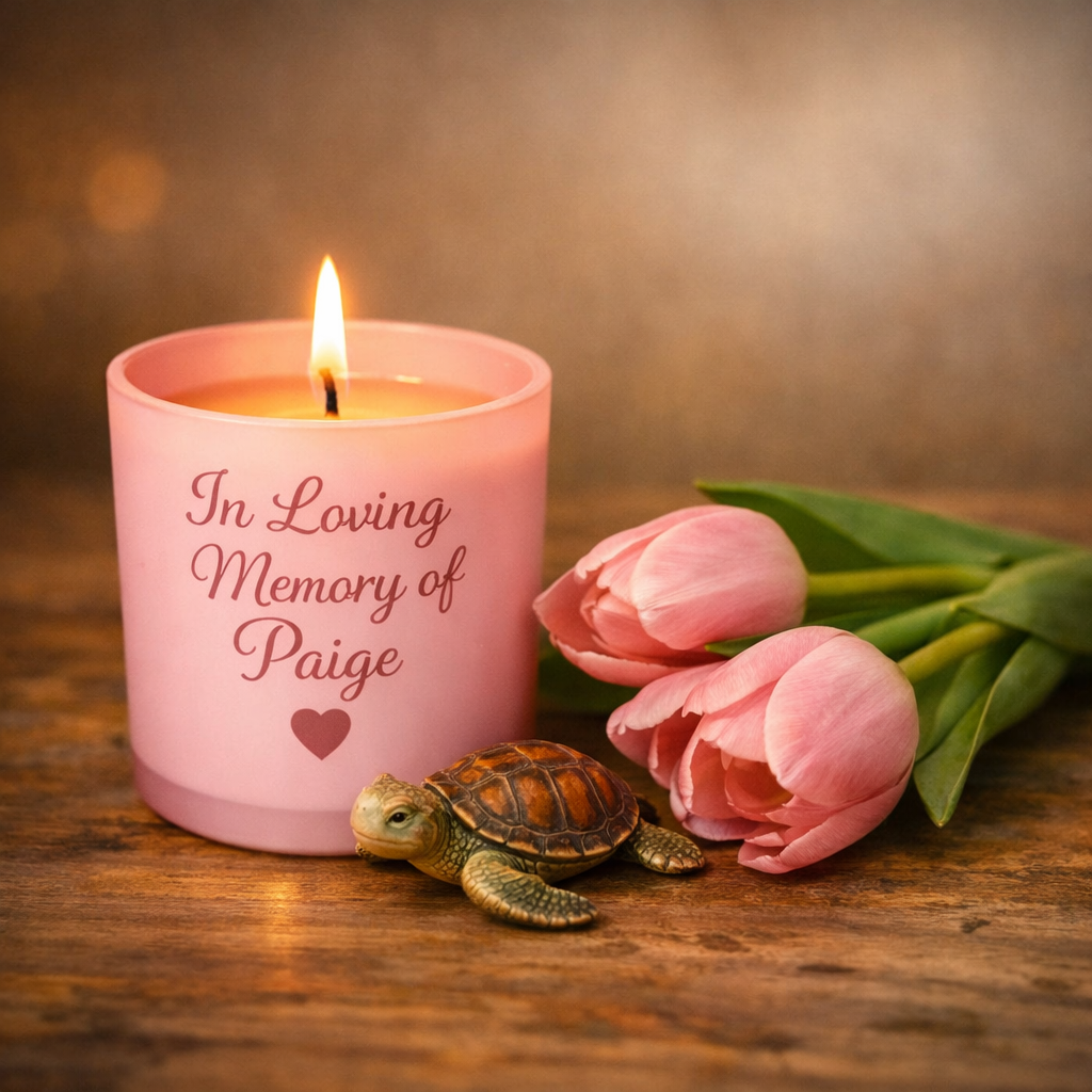 Candle beside spring blossoms