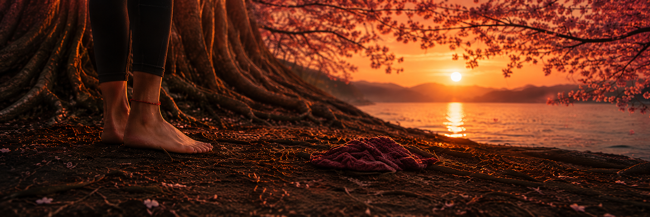 Grounding beneath a tree at sunrise
