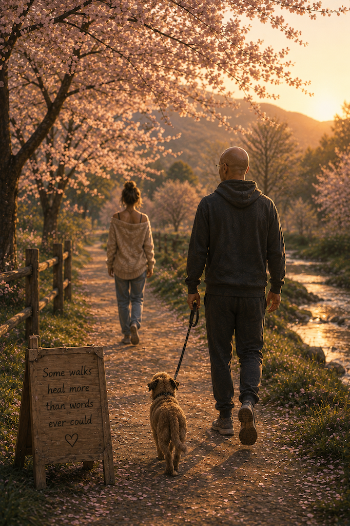 Walking quietly through nature with sunlight filtering through the trees